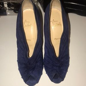Christian Louboutin navy blue suede peep toe